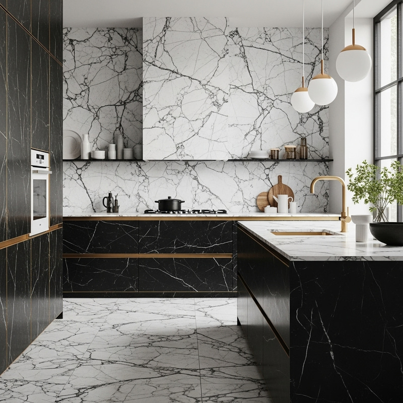 Bauhaus Style Kitchen: Black and White Marble Design Bauhaus Style Kitchen: Black and White Marble Design