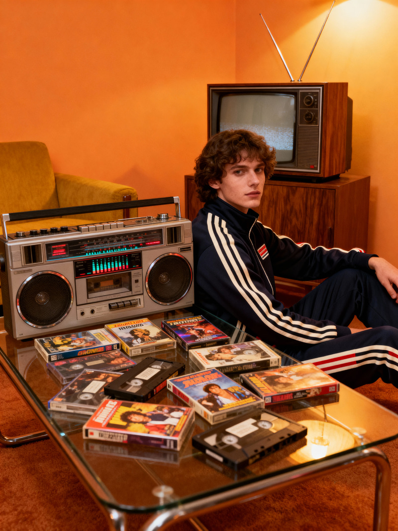 Retro 80s Living Room Vibes: Boombox & Tracksuit