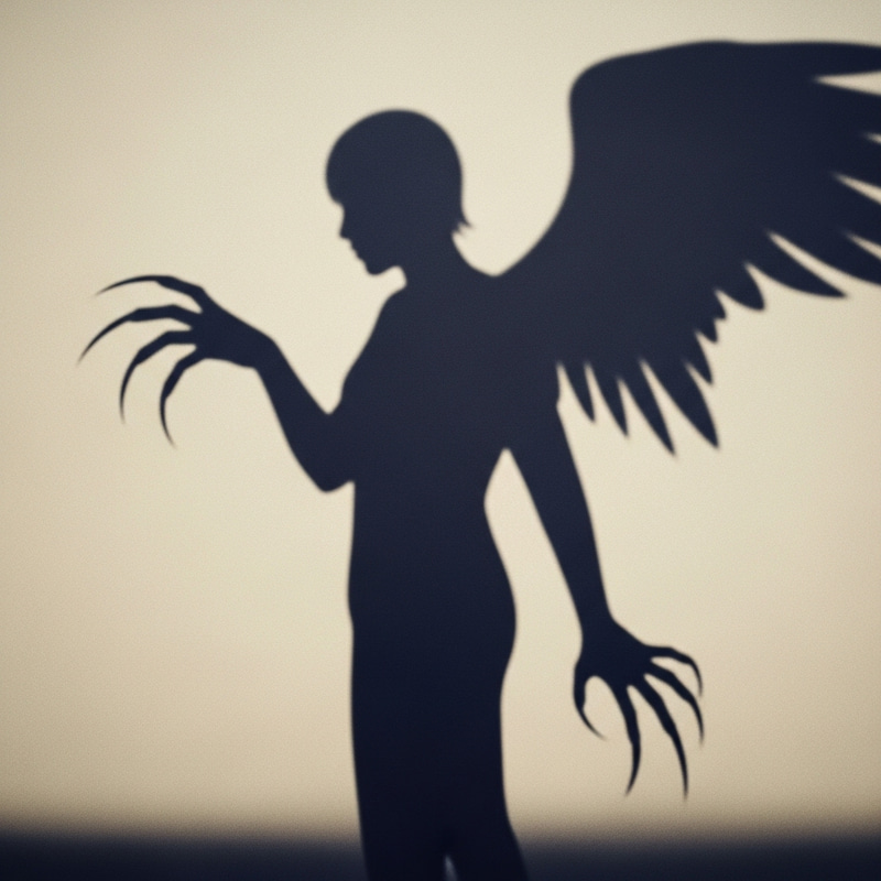 Mysterious Shadow Human Silhouette with Long Sharp Fingers and Wings Mysterious Shadow Human Silhouette with Long Sharp Fingers and Wings