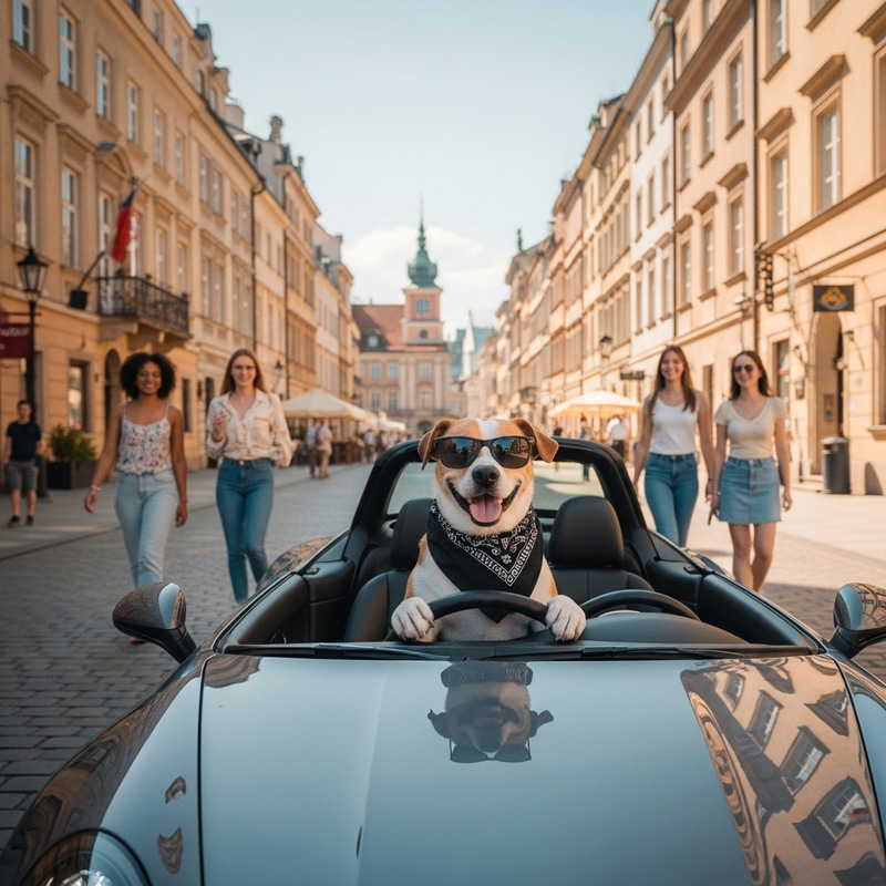 Cute Dog Drives Porsche Through Warsaw Streets Cute Dog Drives Porsche Through Warsaw Streets