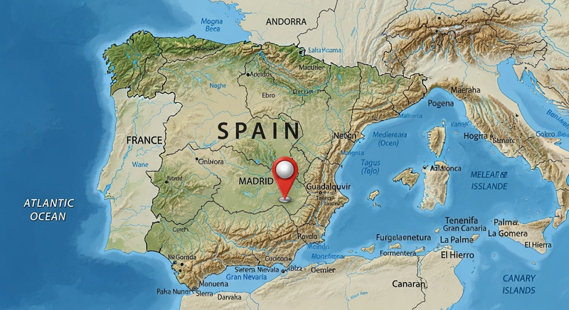 Detailed Spain Geographic Map with Pin Marker Detailed Spain Geographic Map with Pin Marker