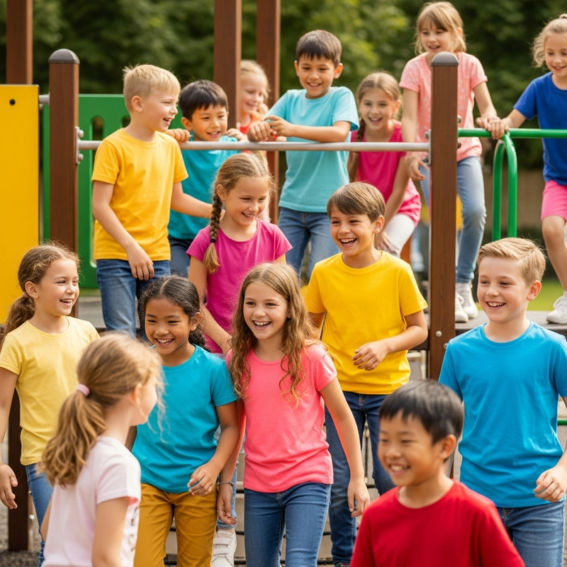 Diverse 12-Year-Olds Enjoying Playtime in Colorful Playground