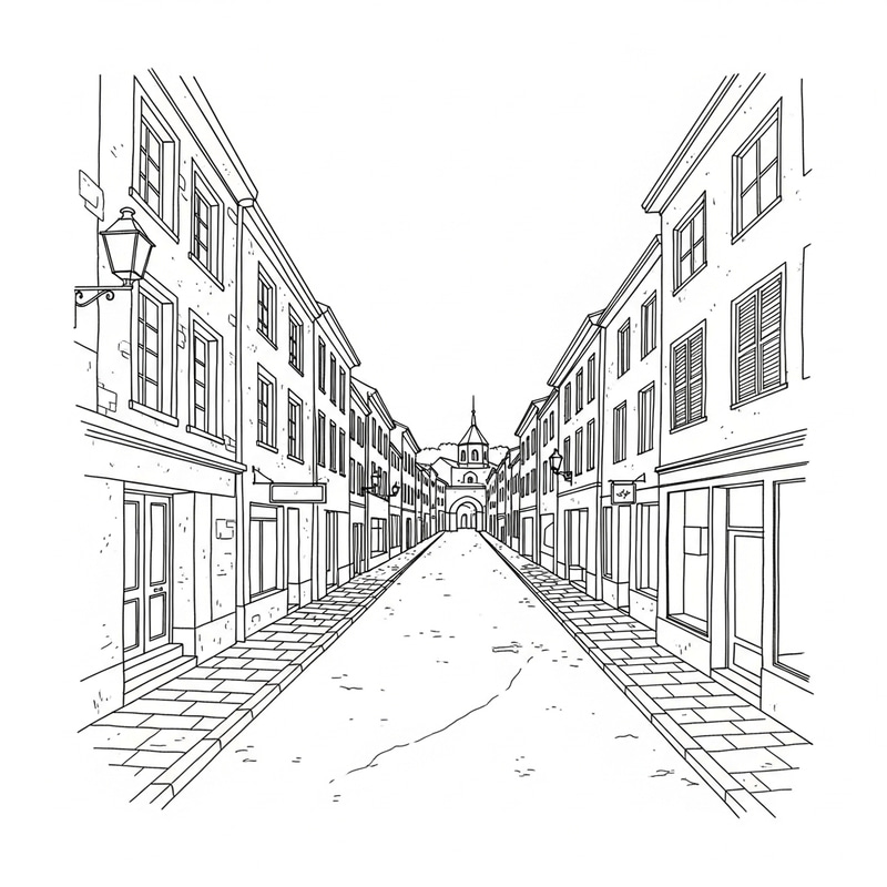 Serene Street Scene: One-Point Perspective Art Serene Street Scene: One-Point Perspective Art