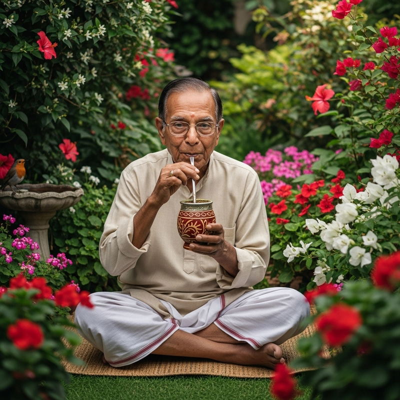 Old Man Enjoying Yerba Mate Outdoors