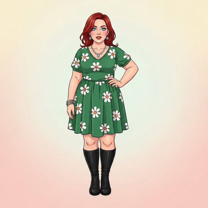 Stylish Plus-Size Woman in Green Dress | Hot Fashion Model