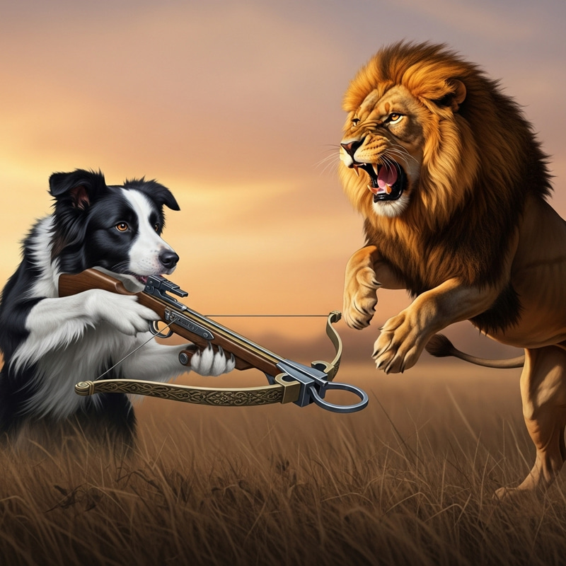 Surreal DogvsLion Showdown: Epic Digital Art