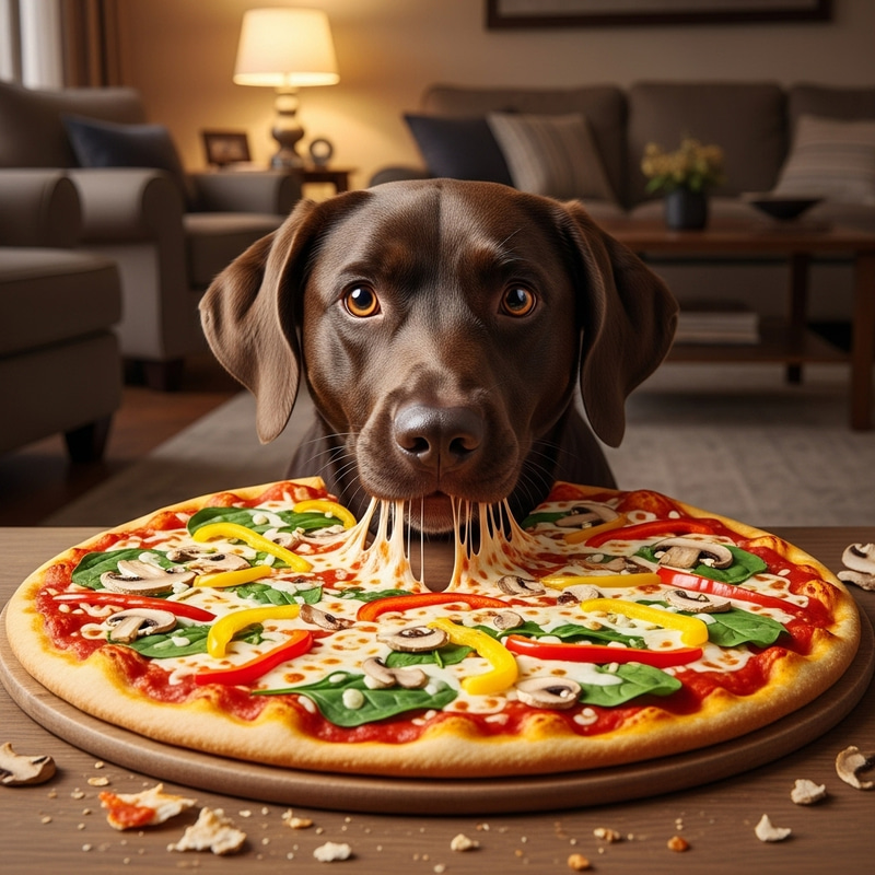 Cute Dog Enjoying Pizza in Cozy Home Setting