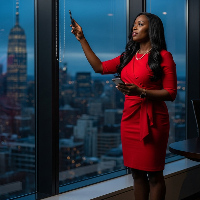 Confident Black Female CEO in Manhattan Office | Empowerment & Elegance