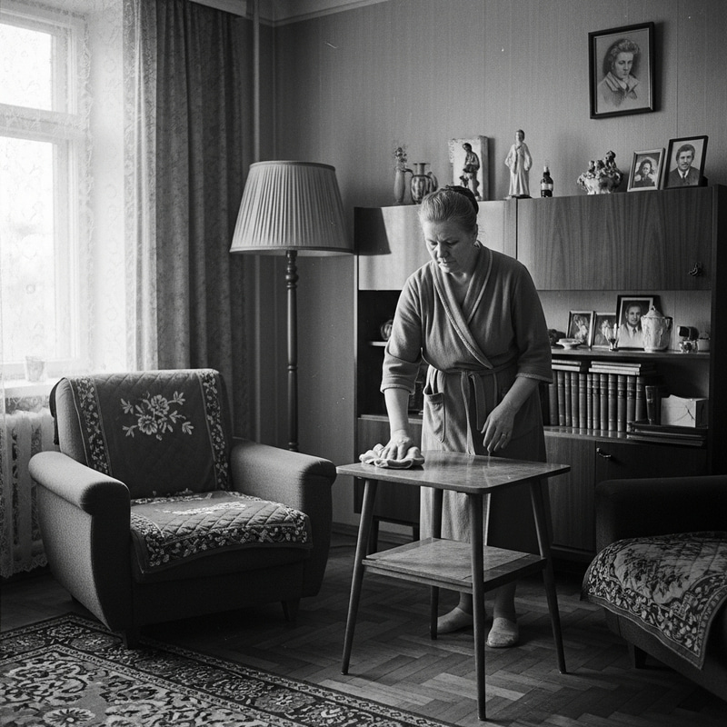 1978 Vintage Photo: Soviet Housewife Cleaning Moscow Apartment 1978 Vintage Photo: Soviet Housewife Cleaning Moscow Apartment