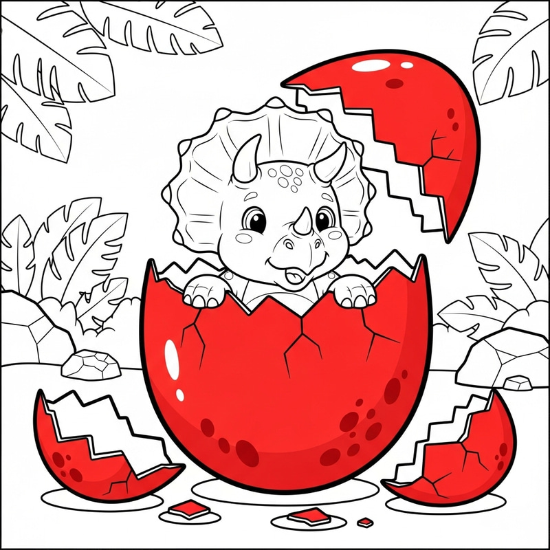 Broken Dinosaur Egg Coloring Page Featuring Triceratops for Kids Broken Dinosaur Egg Coloring Page Featuring Triceratops for Kids