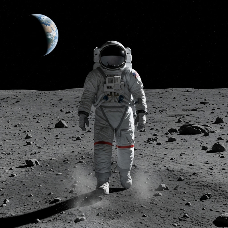 Elderly Man Walking on Moon Rocks - Lunar Exploration Image