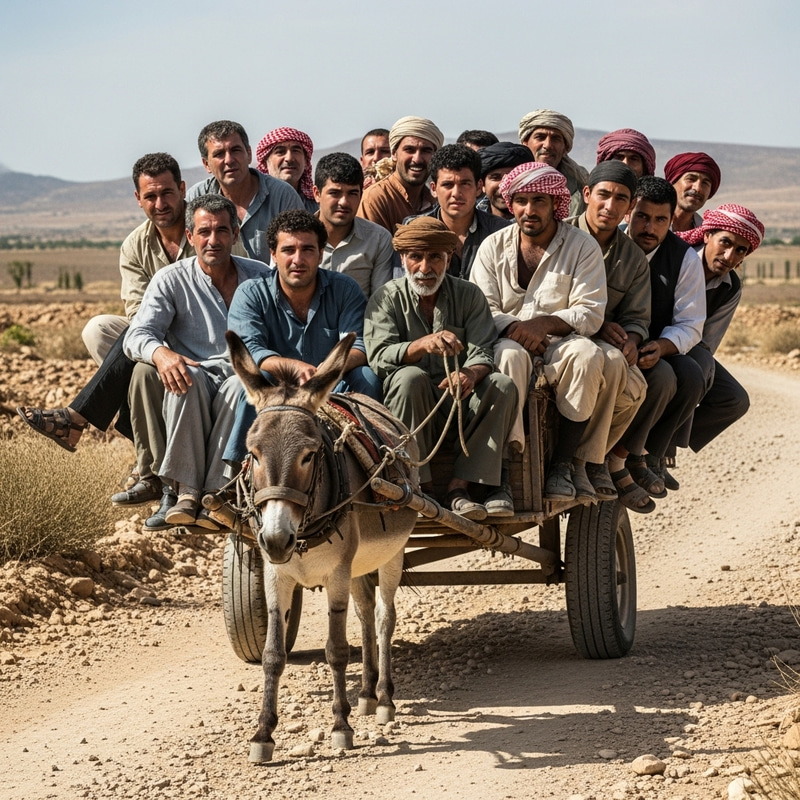 Donkey Pulling Cart with 20 Men on Broken Road Donkey Pulling Cart with 20 Men on Broken Road