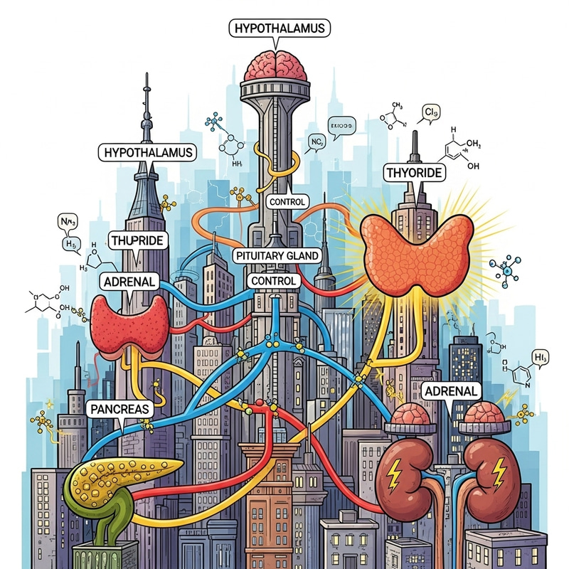 Endocrine System Cityscape: Glands & Hormone Pathways Endocrine System Cityscape: Glands & Hormone Pathways