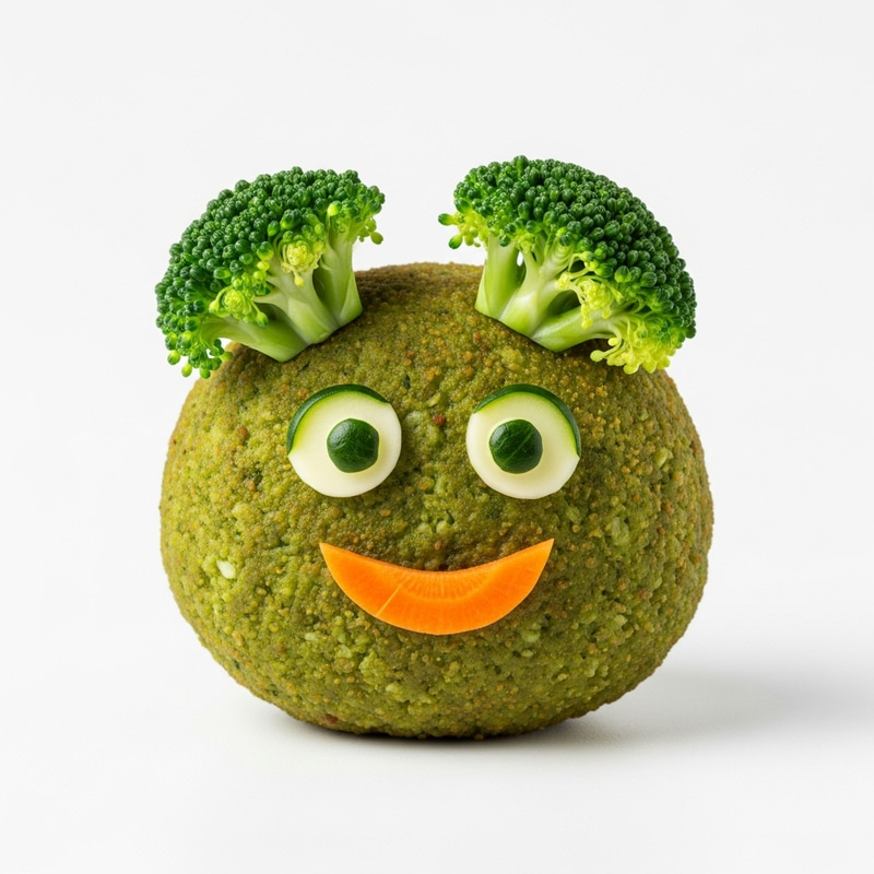 Green Cutlet with Broccoli Eyes and Carrot Smile