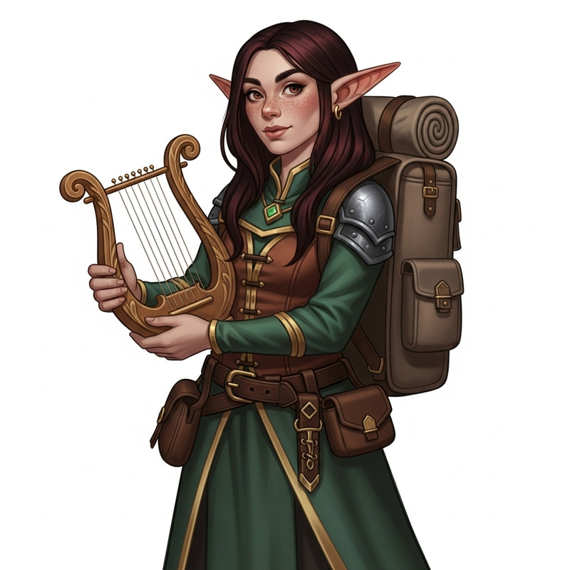 Medieval Halfling Girl with Elvish Ears Playing Lyre | Red Hair & Freckles Medieval Halfling Girl with Elvish Ears Playing Lyre | Red Hair & Freckles