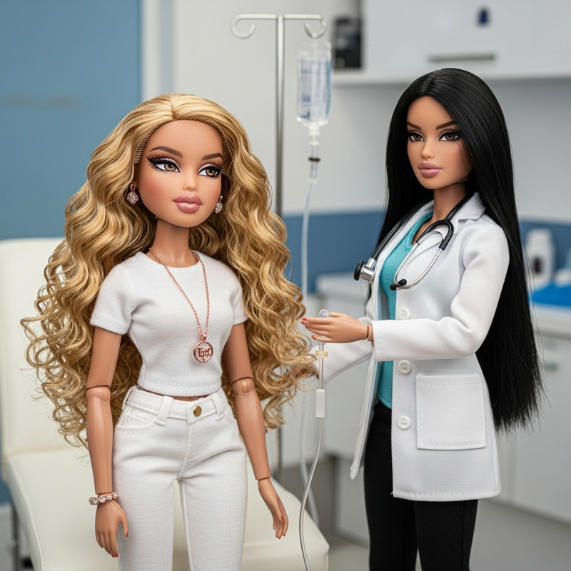 Lifelike Caucasian Bratz Dolls in a Medical Setting Lifelike Caucasian Bratz Dolls in a Medical Setting