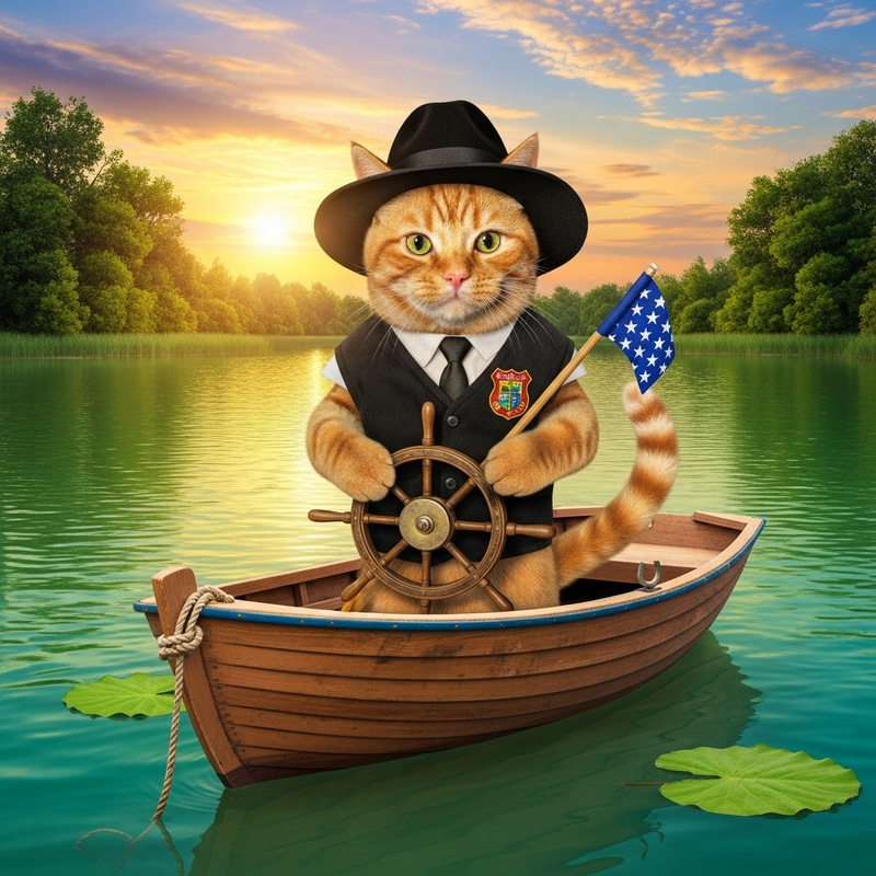 Playful Orange Tabby Cat Enjoying Boat Adventure
