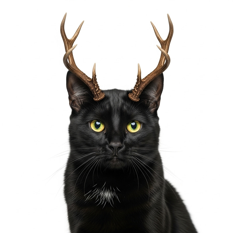 Enigmatic Black Cat with Majestic Antlers Enigmatic Black Cat with Majestic Antlers