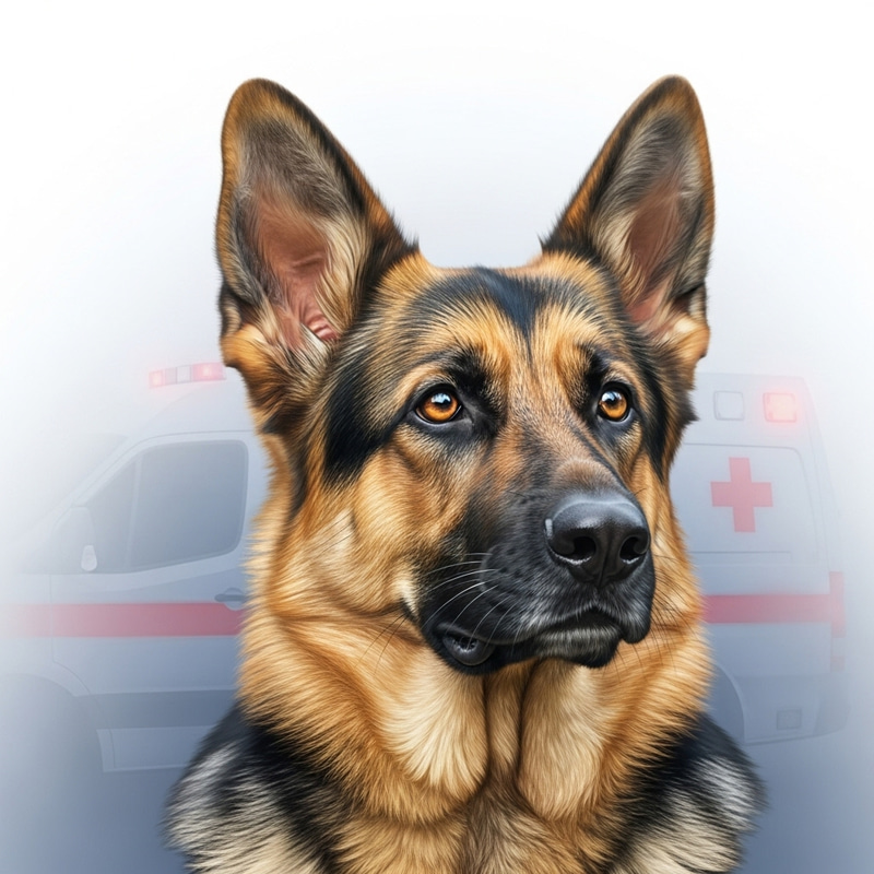 Draw Beautiful and Realistic German Shepherd Dog with Vet Ambulance Background Draw Beautiful and Realistic German Shepherd Dog with Vet Ambulance Background