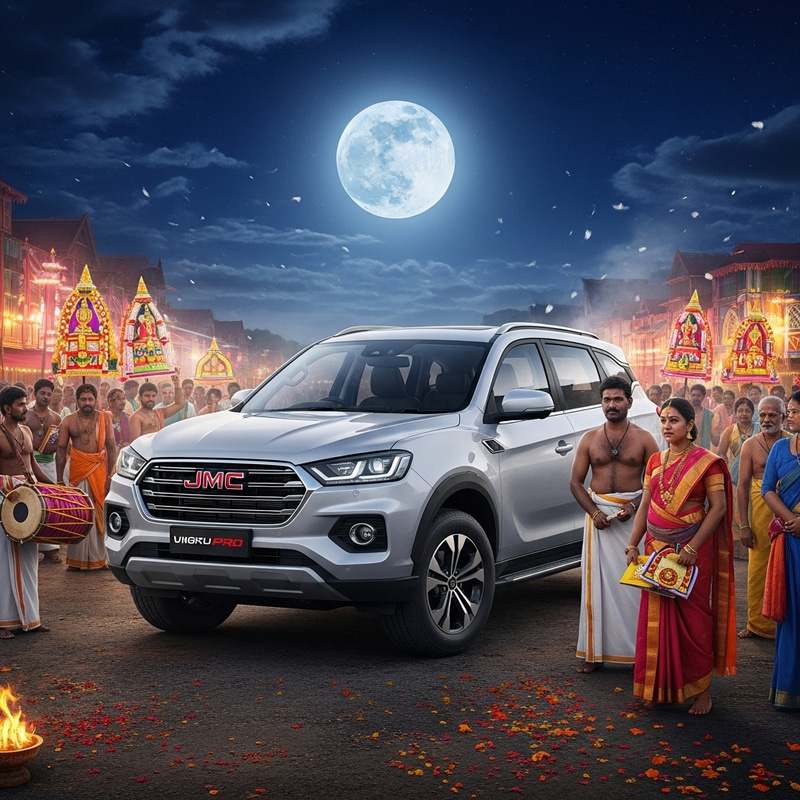 JMC Vigus Pro Off-Road Vehicle & Thaipusam Devotees Under Full Moon