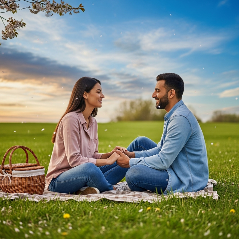 Love & Romance in a Serene Meadow: Hispanic Woman, Middle-Eastern Man Love & Romance in a Serene Meadow: Hispanic Woman, Middle-Eastern Man
