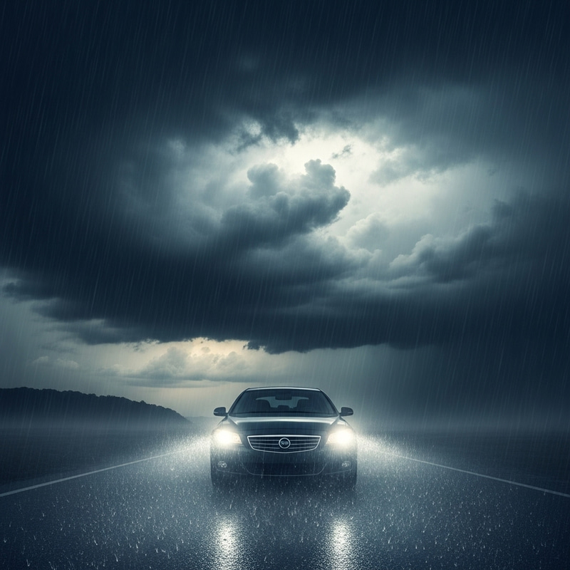 Dramatic Car in Storm with Nature's Power Dramatic Car in Storm with Nature's Power