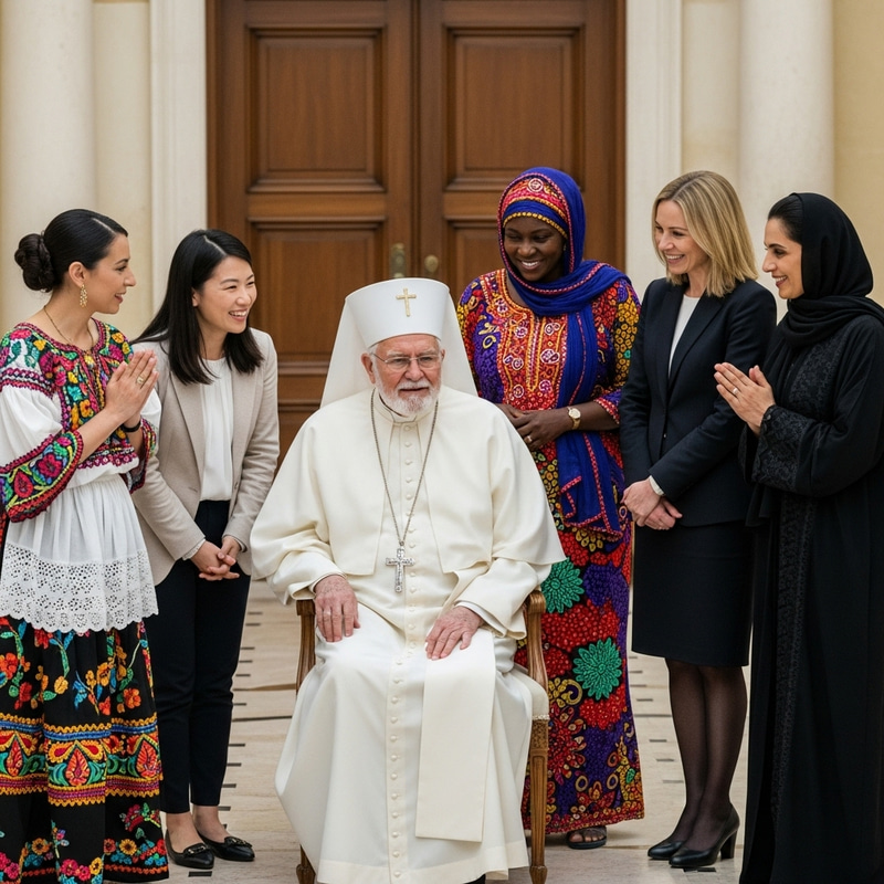 Pope Francis Surrounded by Diverse International Women Pope Francis Surrounded by Diverse International Women