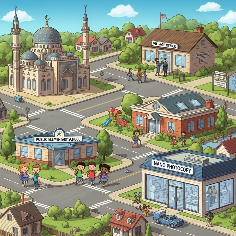 Village Center with Mosque, Office, School & Photocopy Studio