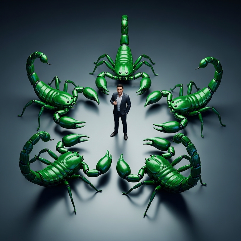 Futuristic 5D Scorpion Robots in Techo Background