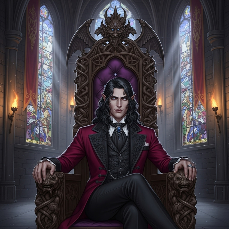 Astarion Vampire Lord Sits on Throne - Dark Aristocratic Male Fantasy Character Astarion Vampire Lord Sits on Throne - Dark Aristocratic Male Fantasy Character