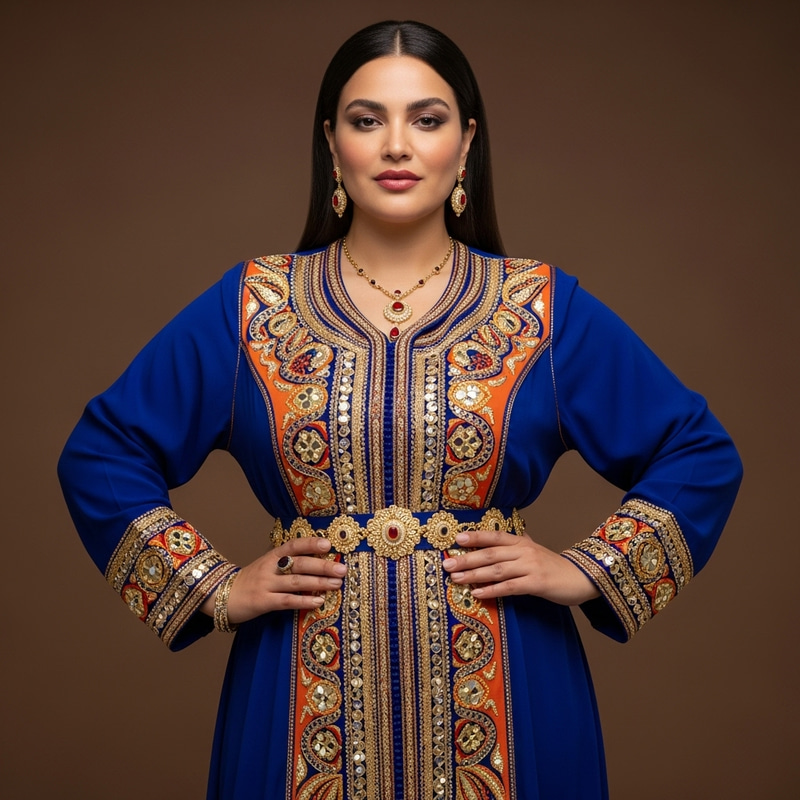 Exquisite Moroccan Haute Couture Dress on Full Figured Woman