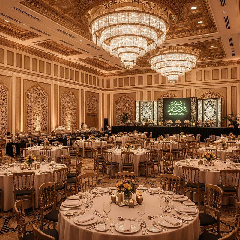 Elegant Ramadan Buffet in Modern Event Hall Elegant Ramadan Buffet in Modern Event Hall
