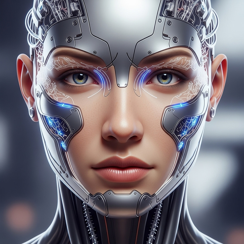 High-Tech Cyborg Beauty: Perfect Face and Advanced Technology