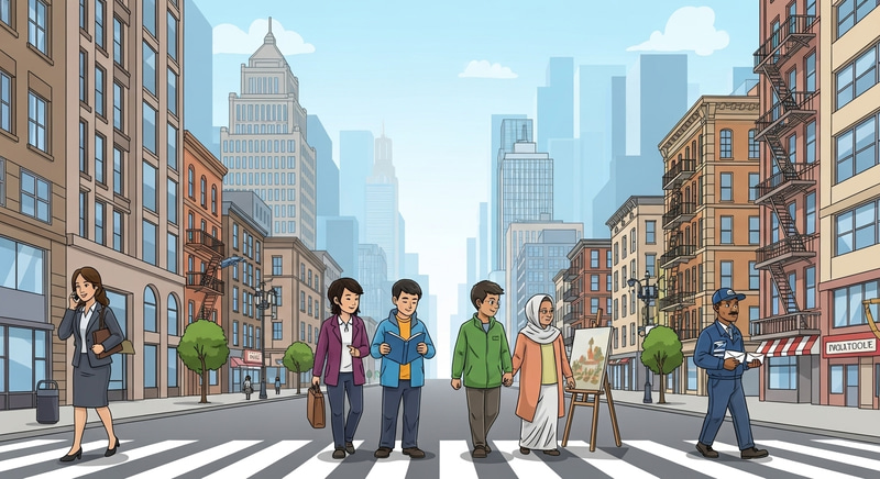 Diverse Cityscape Alive with Multicultural Daily Life Diverse Cityscape Alive with Multicultural Daily Life