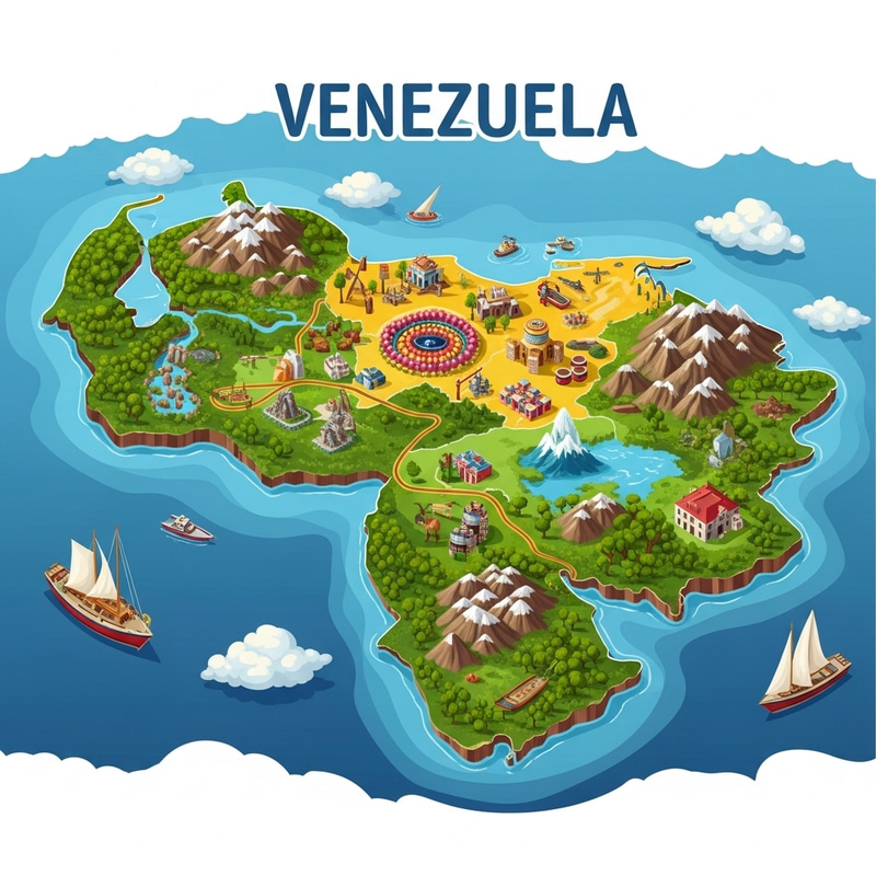 Isometric Map of Venezuela: Capturing Diverse Landscapes & Attractions Isometric Map of Venezuela: Capturing Diverse Landscapes & Attractions