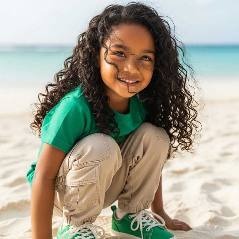 5-Year-Old Pacific Islander Girl with Long Curly Black Hair