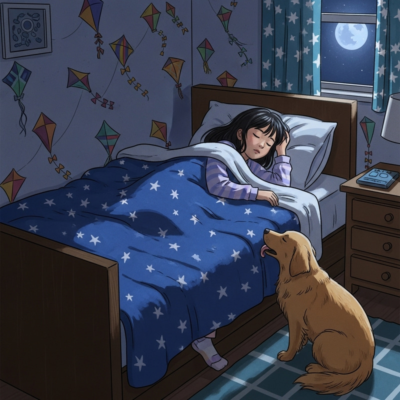 Cute Scene: Teen Girl Sleeping with Dog Licking Feet Cute Scene: Teen Girl Sleeping with Dog Licking Feet