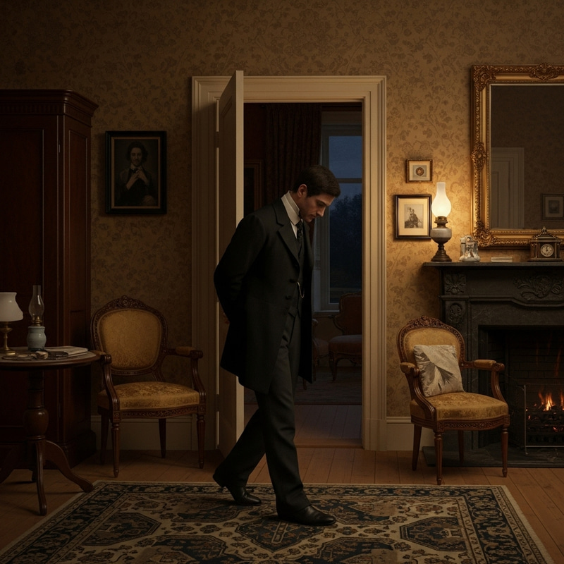 Man Walking in 1890s Room - Mood and Negativity Captured Man Walking in 1890s Room - Mood and Negativity Captured