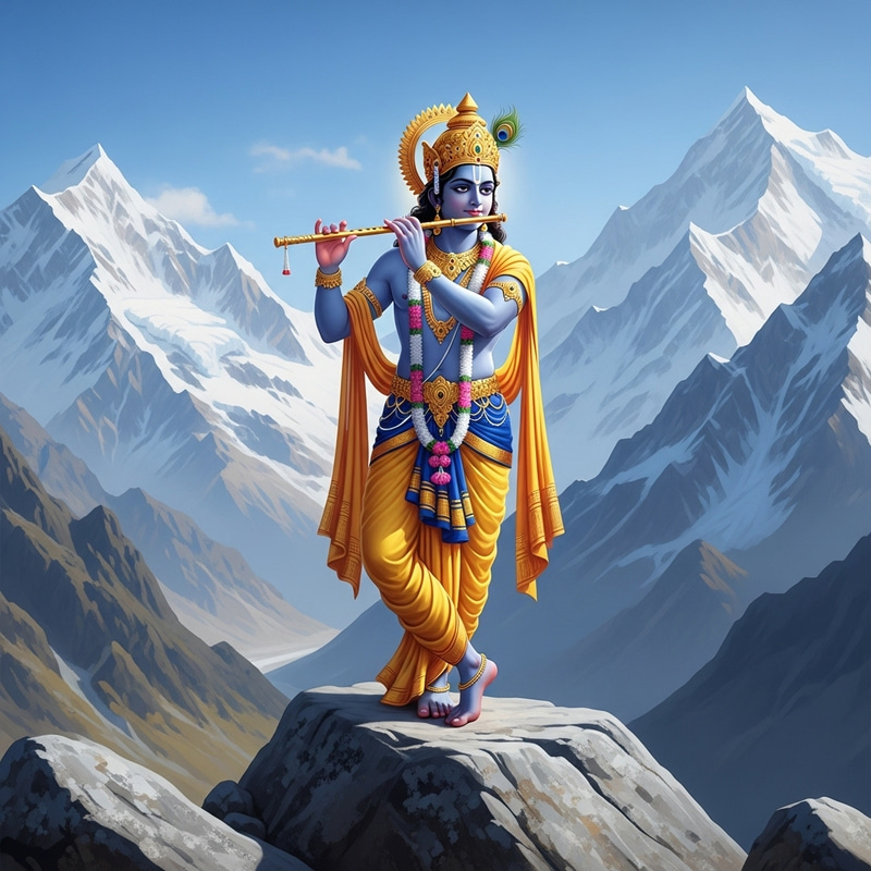 Krishna Standing on Himalayan Stone | Divine Deity Image Krishna Standing on Himalayan Stone | Divine Deity Image