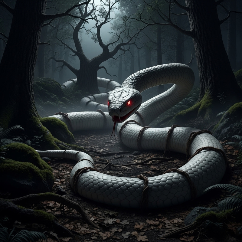 Horrifying Long White Snake in Mountain Forest