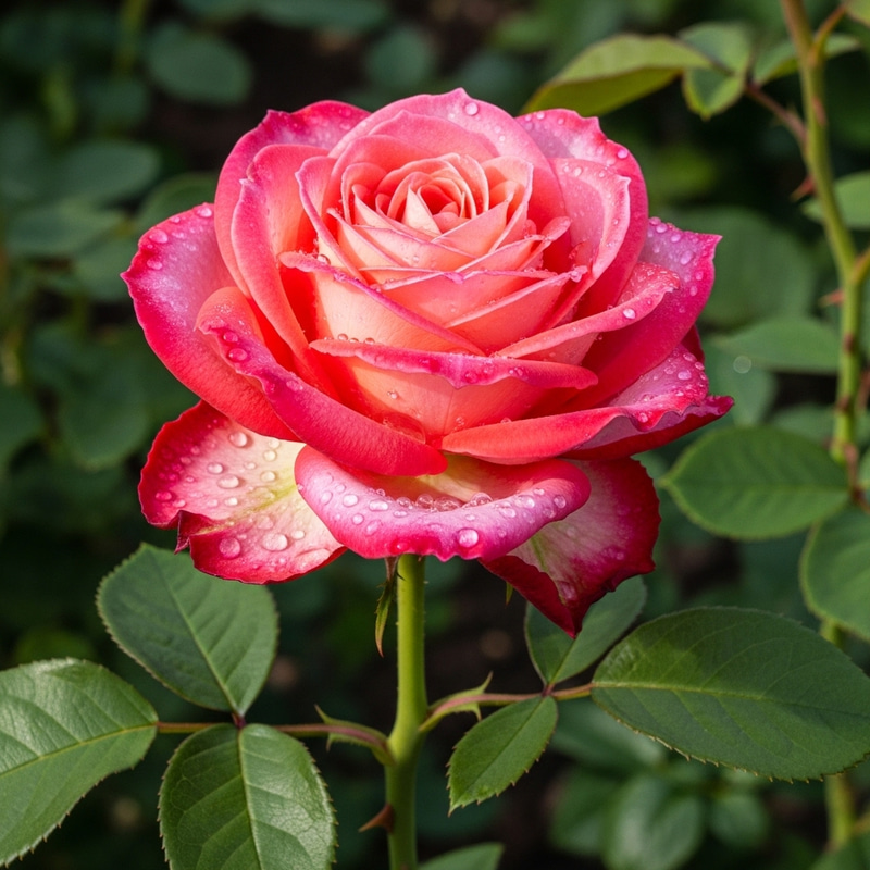 Beautiful Crimson and Pink Rose with Dew Drops Beautiful Crimson and Pink Rose with Dew Drops