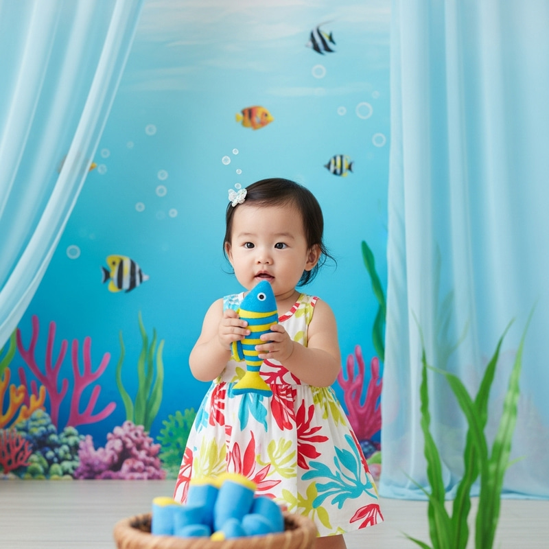 Adorable Asian Baby Girl Playing with Fish Adorable Asian Baby Girl Playing with Fish