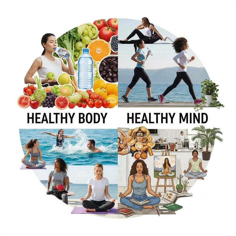 Health Body Healthy Mind Collage Art: Wellness Balance Piece