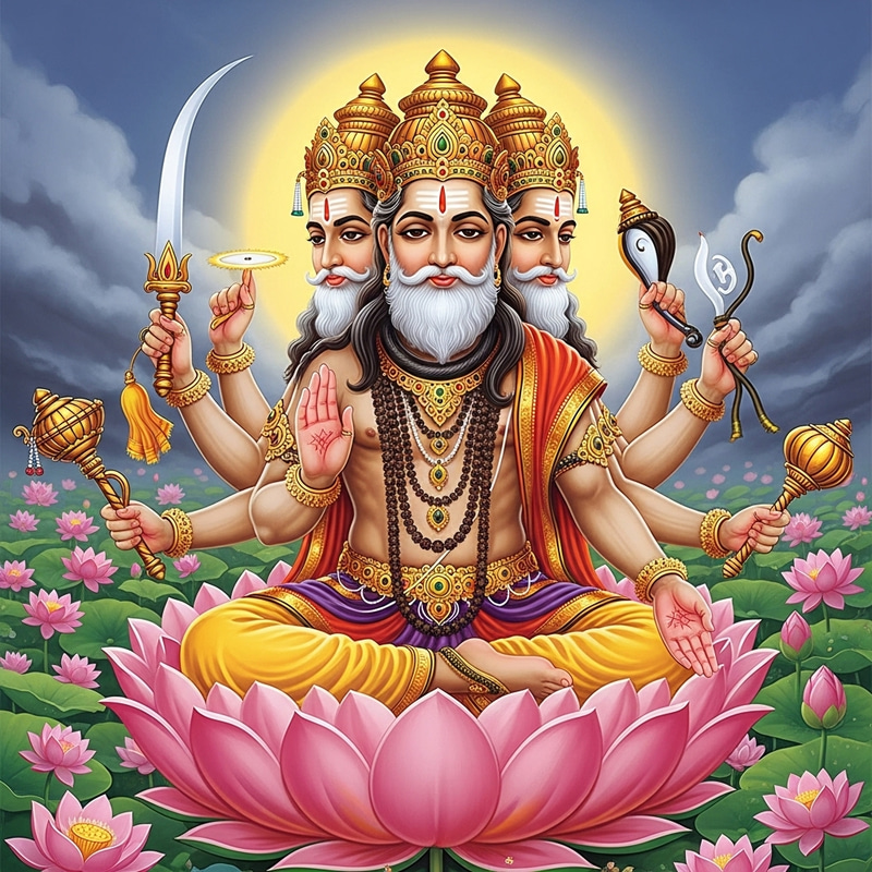 Lord Brahma: Omnipresent Three-Faced Divine Figure
