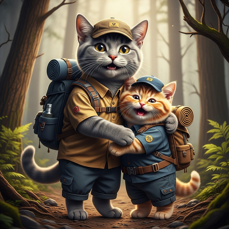 Real Life Grey Cat and Ginger Kitten Hiking Adventure Real Life Grey Cat and Ginger Kitten Hiking Adventure