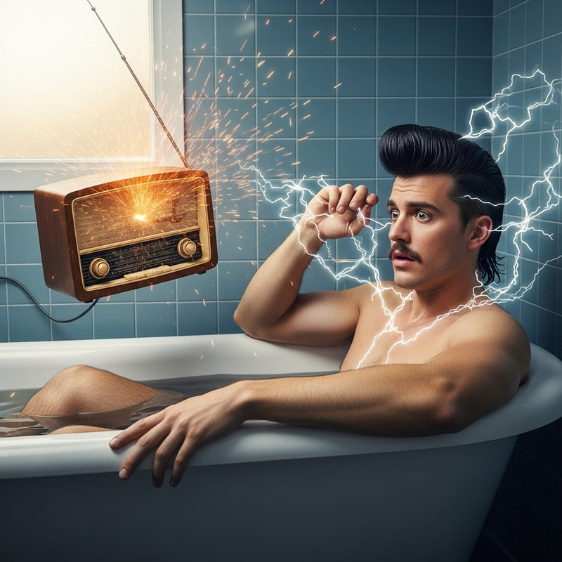 Vintage Greaser with Long Hair Electrocuted in Bathtub Vintage Greaser with Long Hair Electrocuted in Bathtub