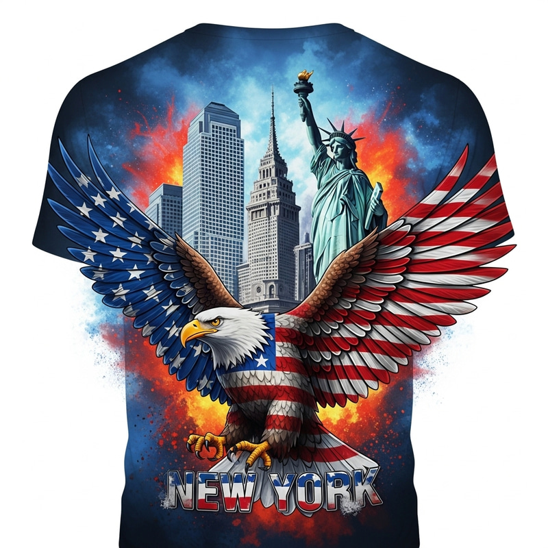Vibrant NYC T-Shirt Design with Eagle & Liberty Vibrant NYC T-Shirt Design with Eagle & Liberty