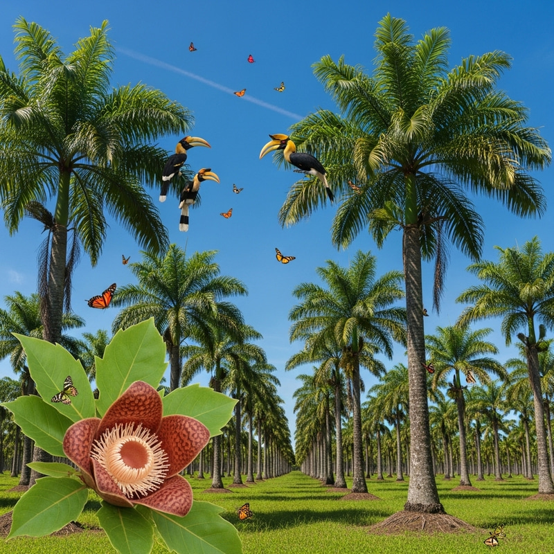 Tropical Peat Swamp Sago Palm Plantation with Rafflesia, Hornbill & Butterflies Tropical Peat Swamp Sago Palm Plantation with Rafflesia, Hornbill & Butterflies