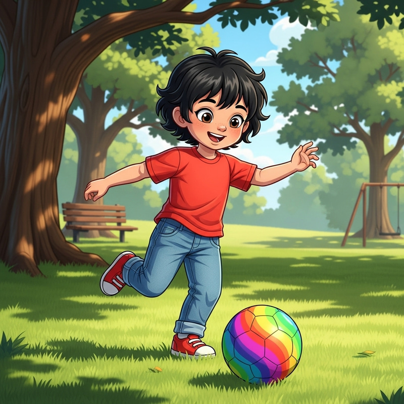 Joyful Boy Playing with Ball in Park - Outdoor Fun Activity Joyful Boy Playing with Ball in Park - Outdoor Fun Activity