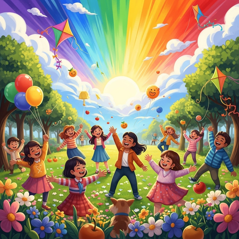 Vibrant Colors of Happiness: Joyful Scene in Colorful Park Vibrant Colors of Happiness: Joyful Scene in Colorful Park